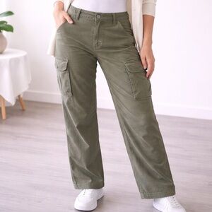 American Eagle Baggy Cargo Pants Womens 6 Khaki Wide Leg Y2K Green Cotton